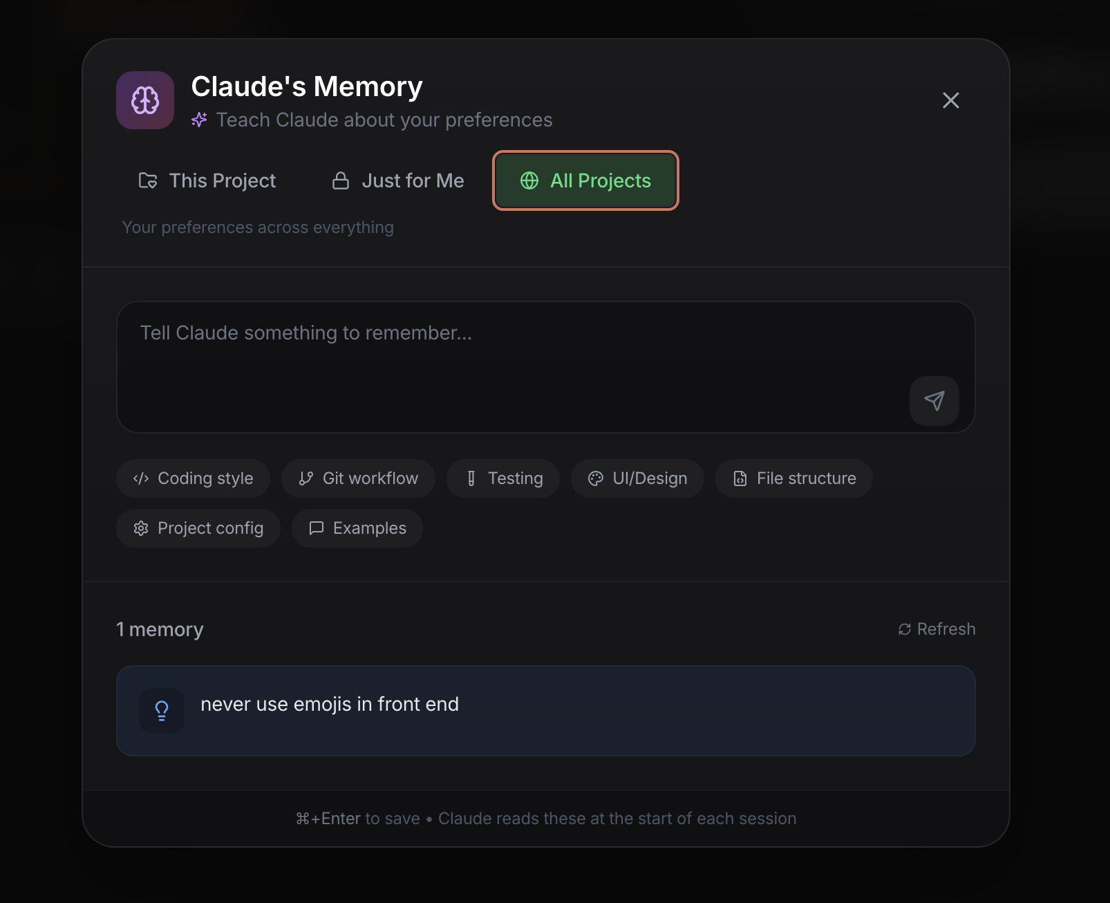 Natural language memory with project and global scopes